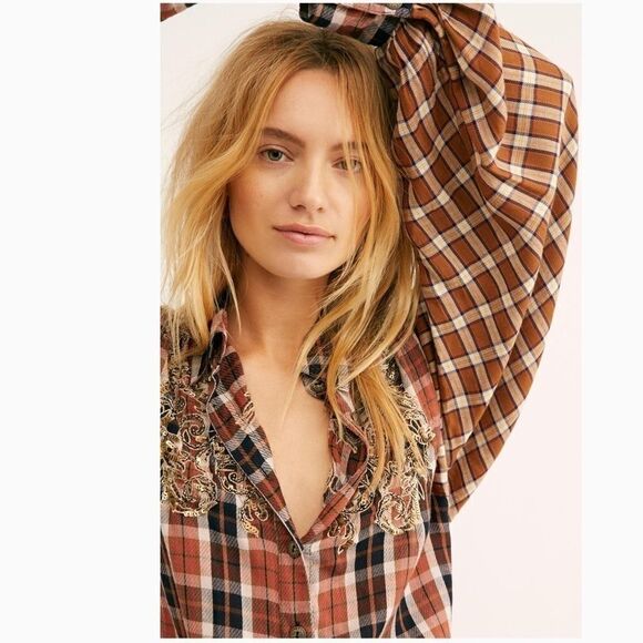 Free People Snow Top Mountains Plaid Shirt - Picture 3 of 5
